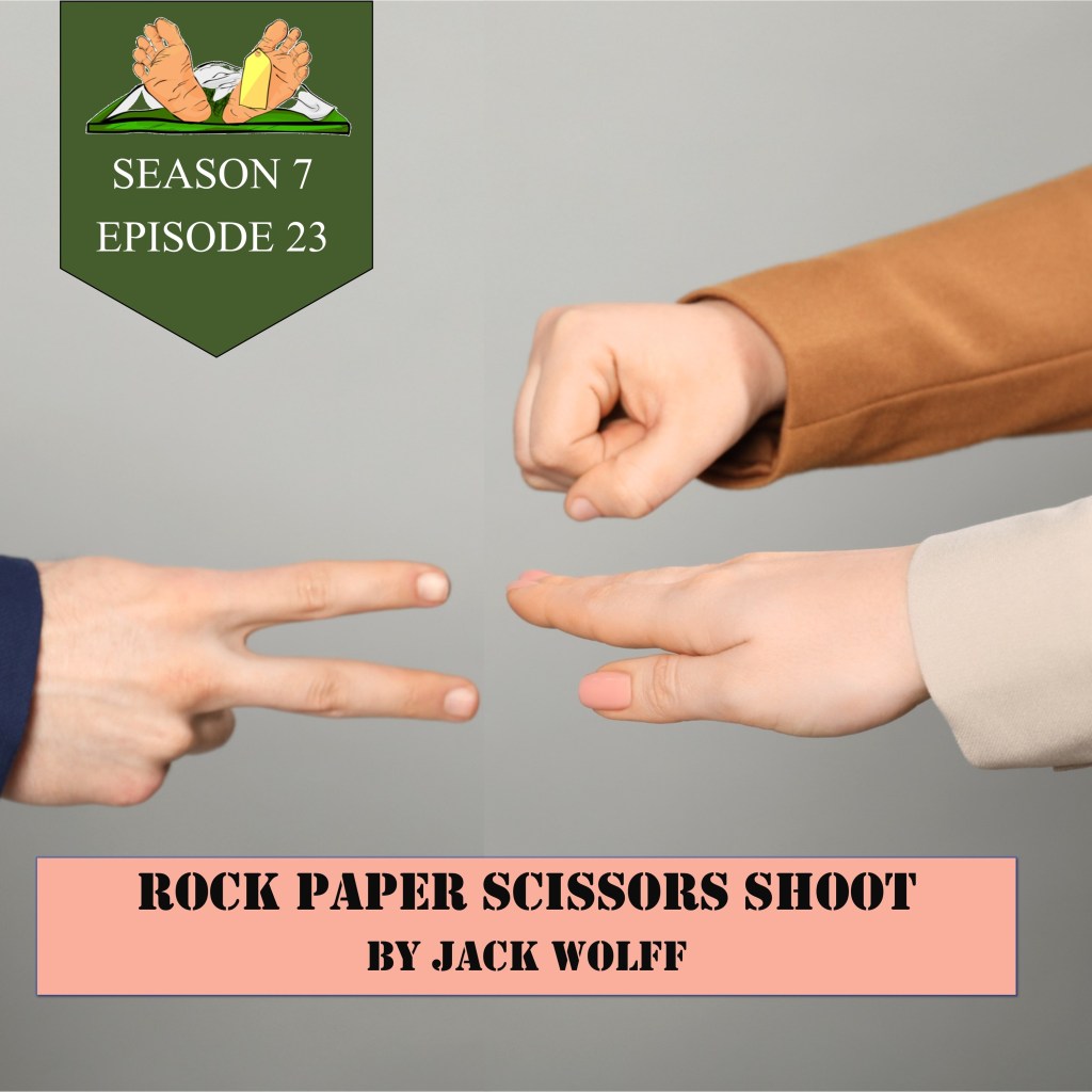 Three hands showing rock, paper, and scissors
