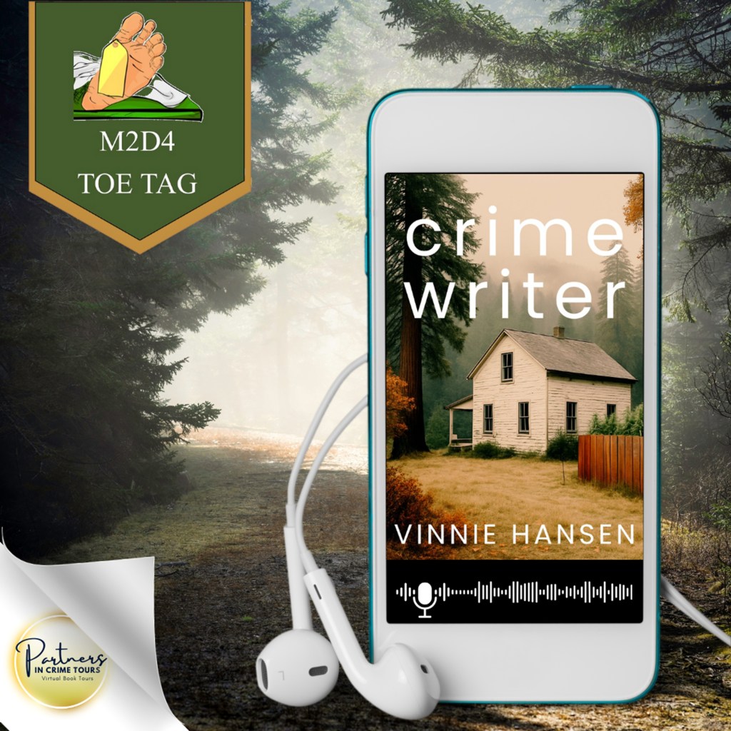 Cover of Crime Writer novel. Small house in a wooded setting